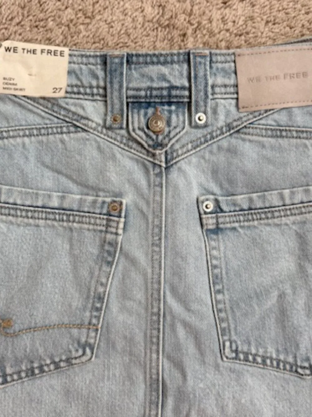 Free People We The Free Suzy Denim Midi Skirt NWT Size 27 Light Wash